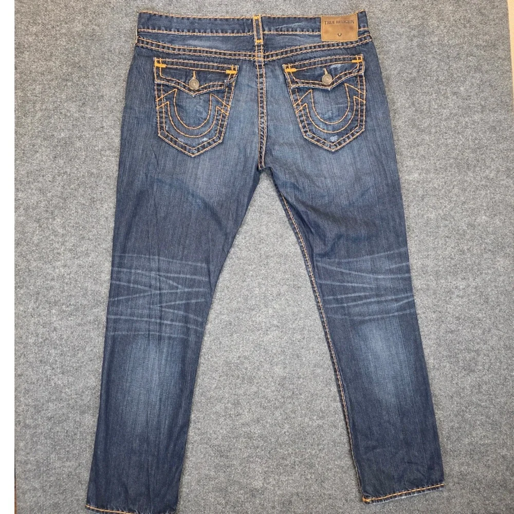 True Religion Geno Jeans Men 42W X 33L Blue Slim Fit Distressed Flap Pocket